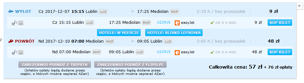 Bilety lotnicze Lublin ⇔ Mediolan od 133 zł via AZair .png
