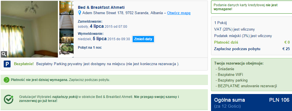 Albania Saranda nocleg 106 zł za 12 osób lipiec 2015.png